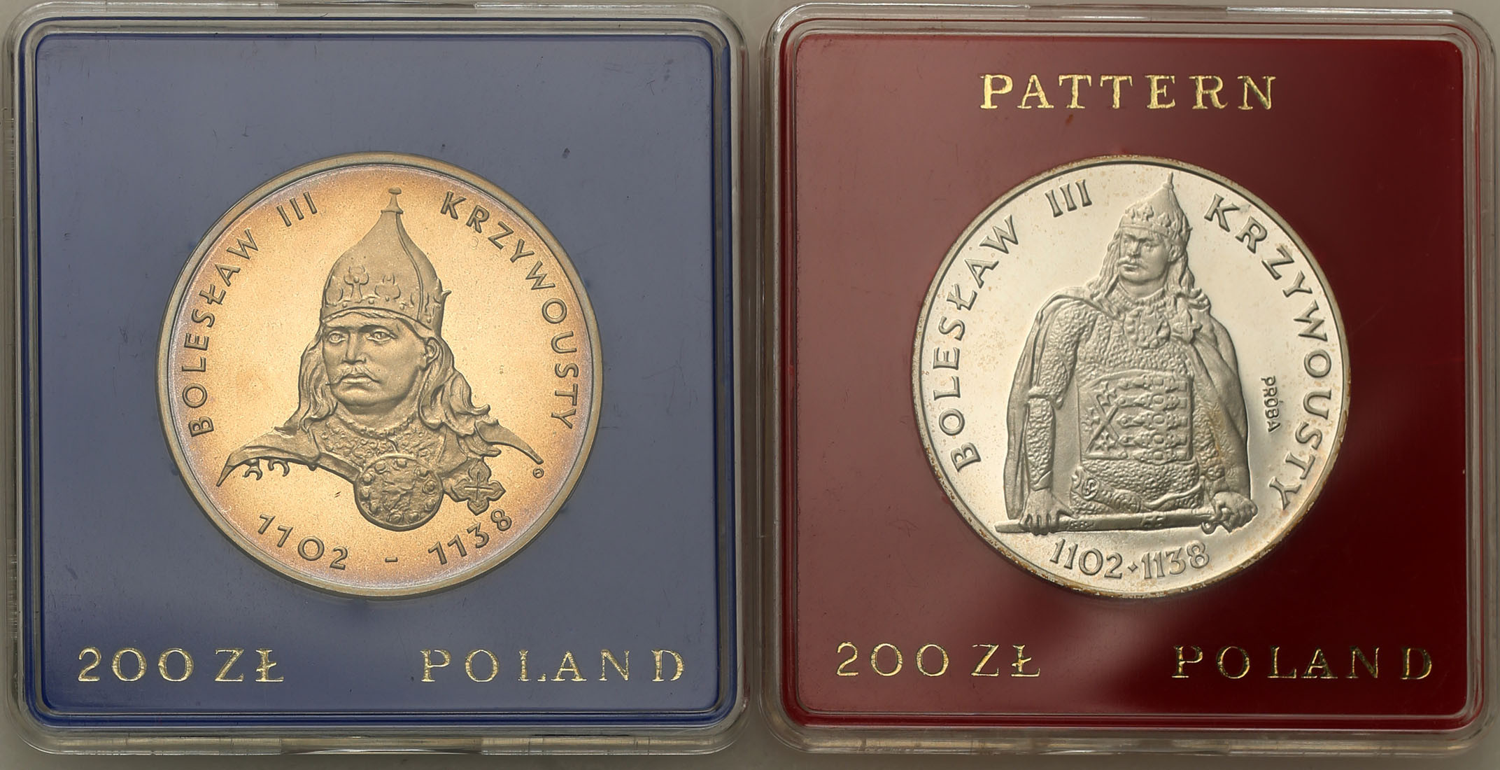 PRL. 200 złotych (PRÓBA srebro) + 200 złotych 1982 Bolesław Krzywousty, popiersie i półpostać
